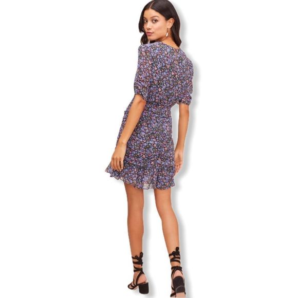 Astr Shirred Bottom Purple Floral Mini Dress NWT - Picture 2 of 15